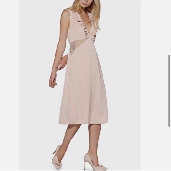 Anthropologie Avec les Filles pink slip dress, lace and ruffle details, sz small - Picture 1 of 13